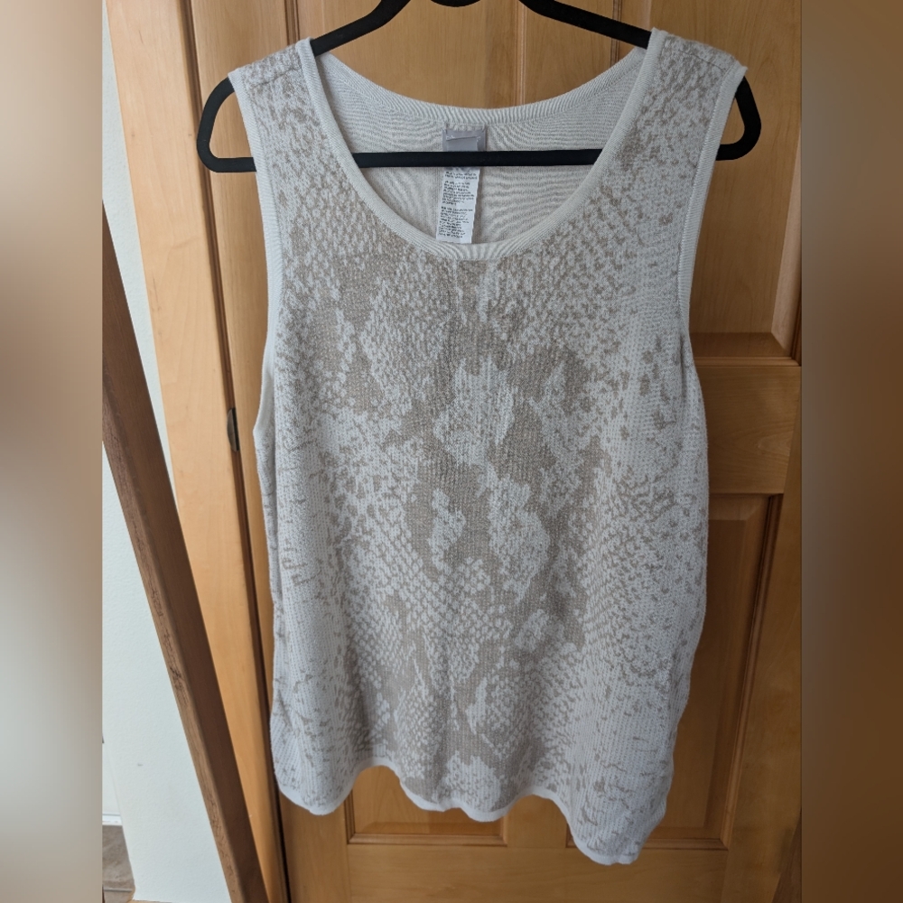 Chico's Cotton Cashmere Zenergy Beige and Light Gray Textured Tank Top